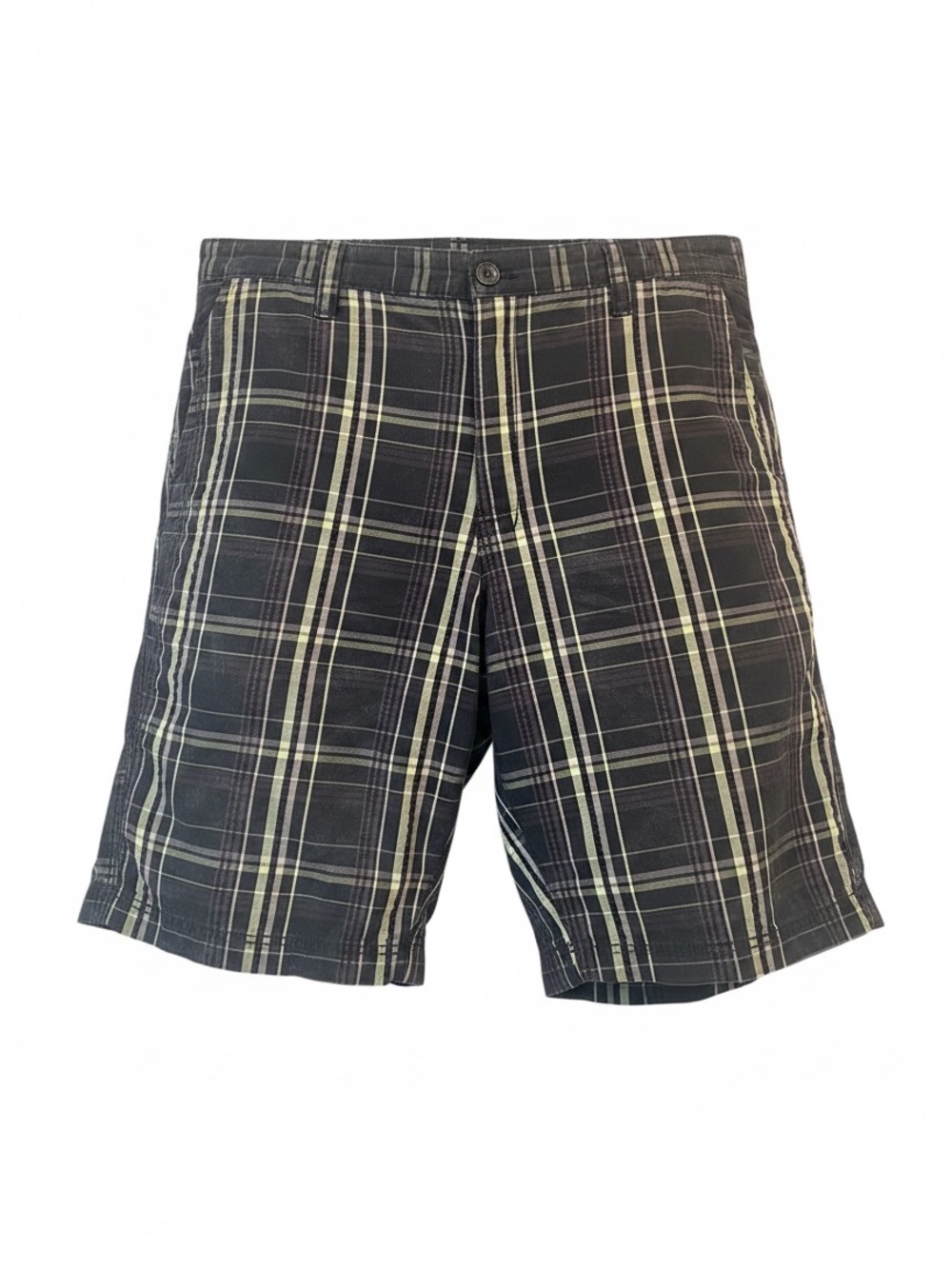APT 9 Men's Size 37 Black Gray Purple Plaid Bermuda Casual Shorts